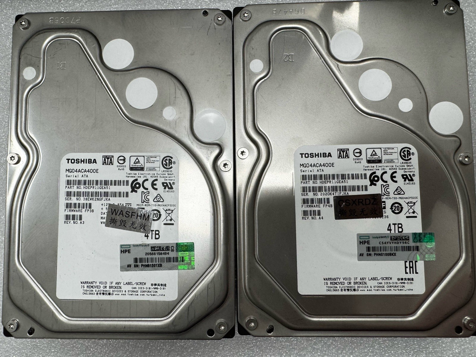 Lot of 2 Toshiba MG04ACA400E 4TB 3.5” SATA HDD For Parts/Repair AS-IS