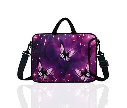 11.6-Inch to 12.5-Inch Neoprene Laptop Shoulder Messenger Bag Purple Butterfly