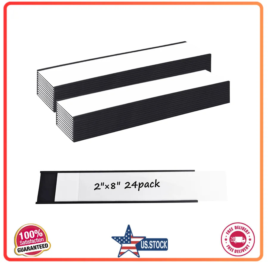 24-Pack 2'x8' C-Channel Magnetic Label Holders for Metal Racks