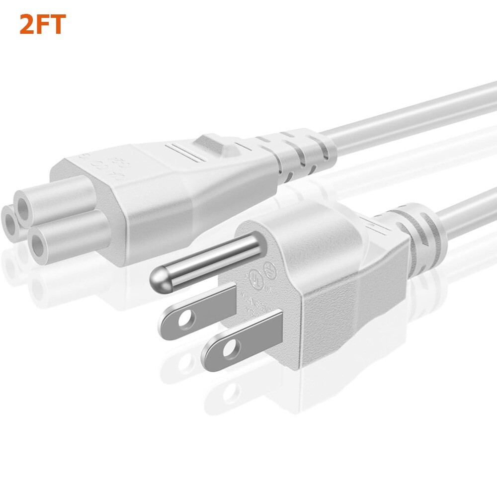 3 Prong 2Ft AC Power Cord 18AWG IEC320 C5 to NEMA 5-15P Black/White PC Laptop