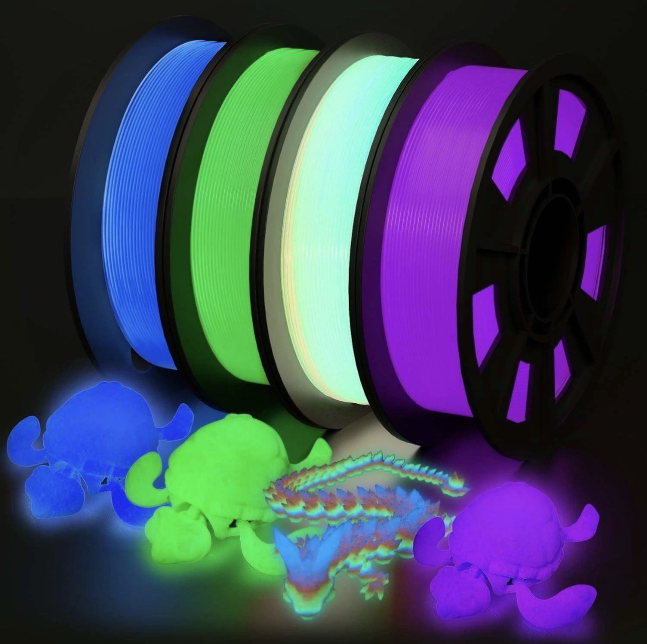 3D Printer Filament Bundle, Glow in the Dark Filament Multicolor, Green, Blue,