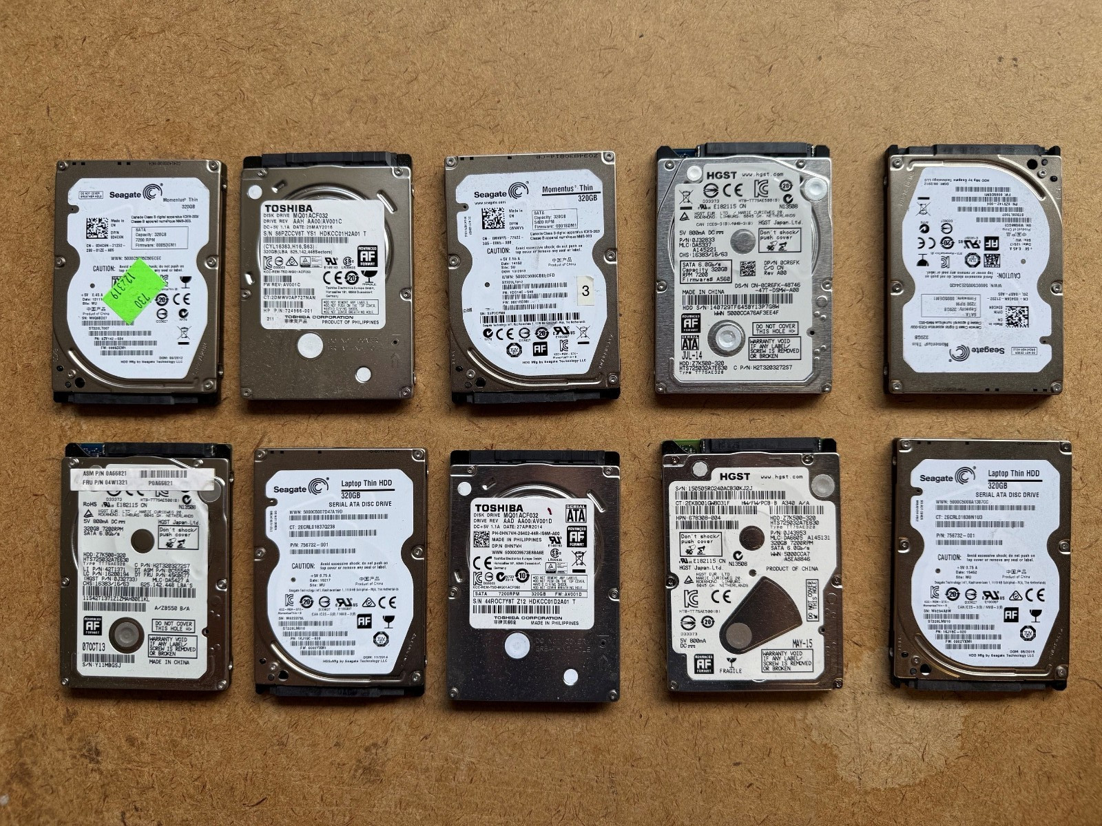 320gb 2.5" Hard Disk SATA Internal Laptop Drive - Lot of 10 - Mixed Major Brands