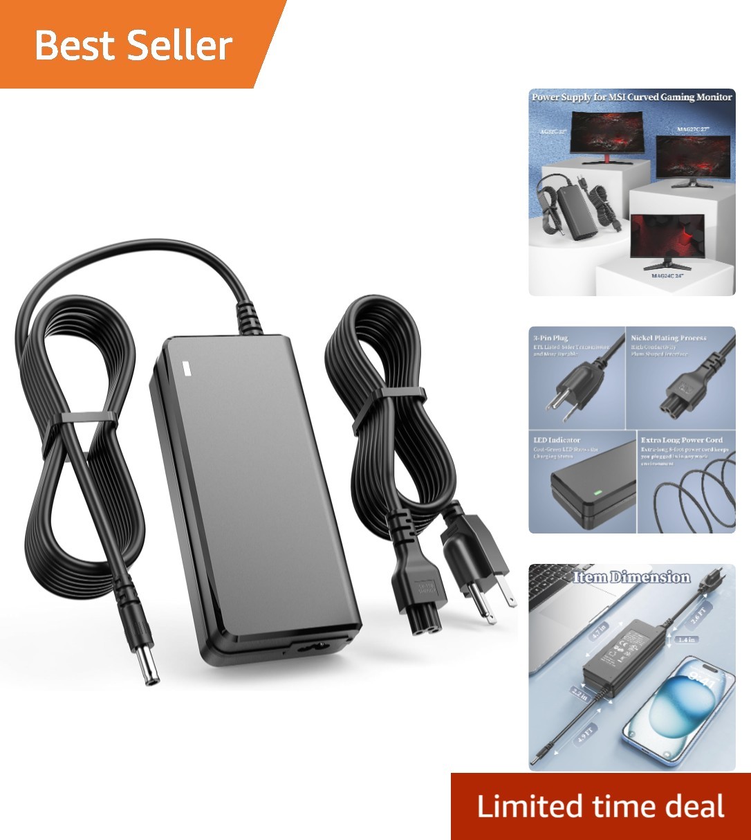 High-Performance 12V Charger for MSI Gaming Monitors - 60W with Safety Features
