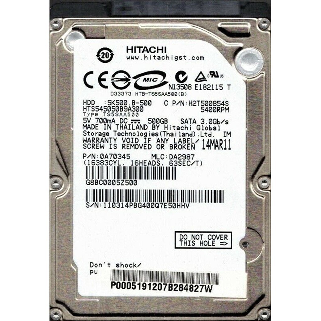 HTS545050B9A300 GENUINE HITACHI HARD DRIVE 500GB 5400RPM A70395
