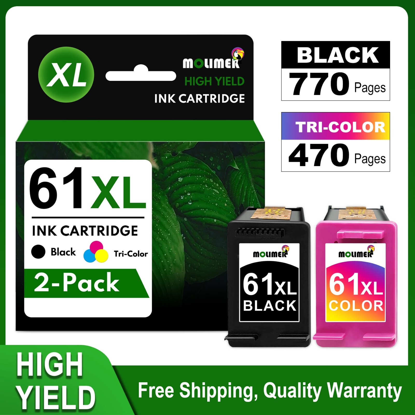 2-Pack HP 61 Ink Cartridges Compatible with DeskJet 1050 1051 1055 1056