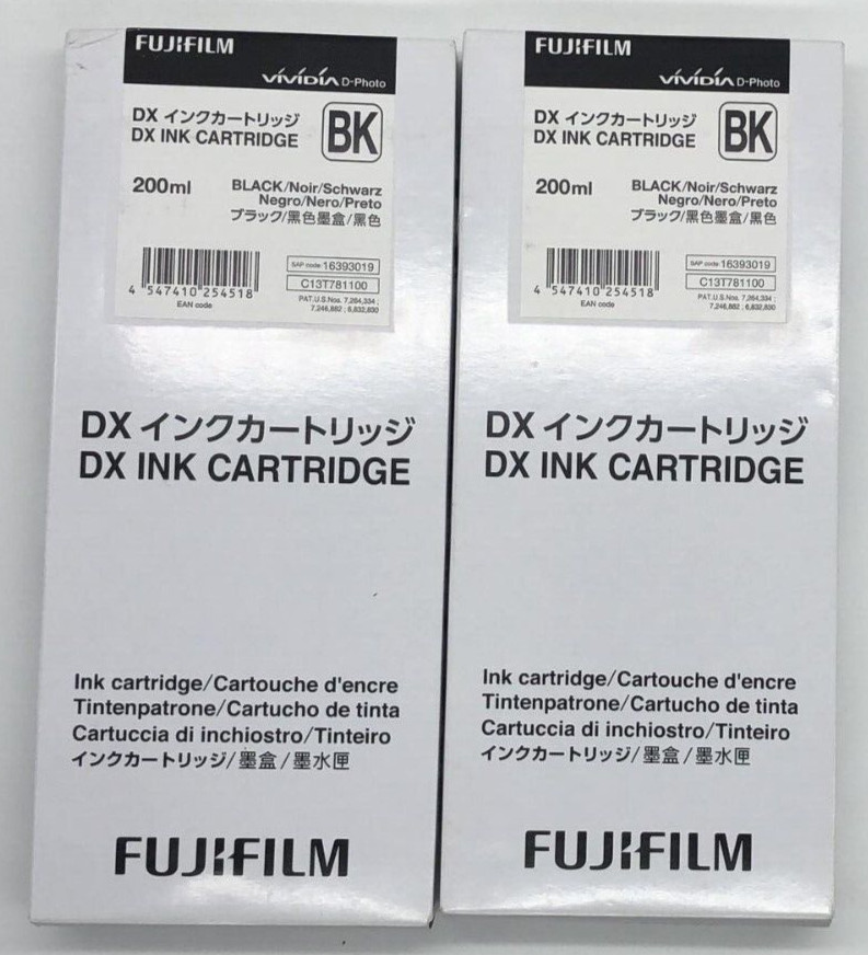 2PK FujiFilm DX Ink Cartridge ~ 200ml Each ~ Black ~ EXP 6/21 ~ NEW ~ FAST SHIP