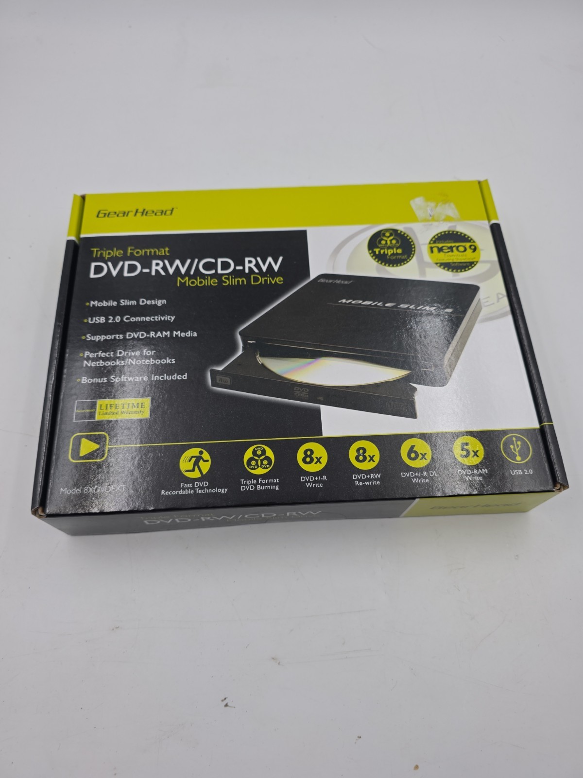 GEAR HEAD 8XDVDEXT Black Triple Format DVD-RW/CD-RW Mobile Slim Hard Drive