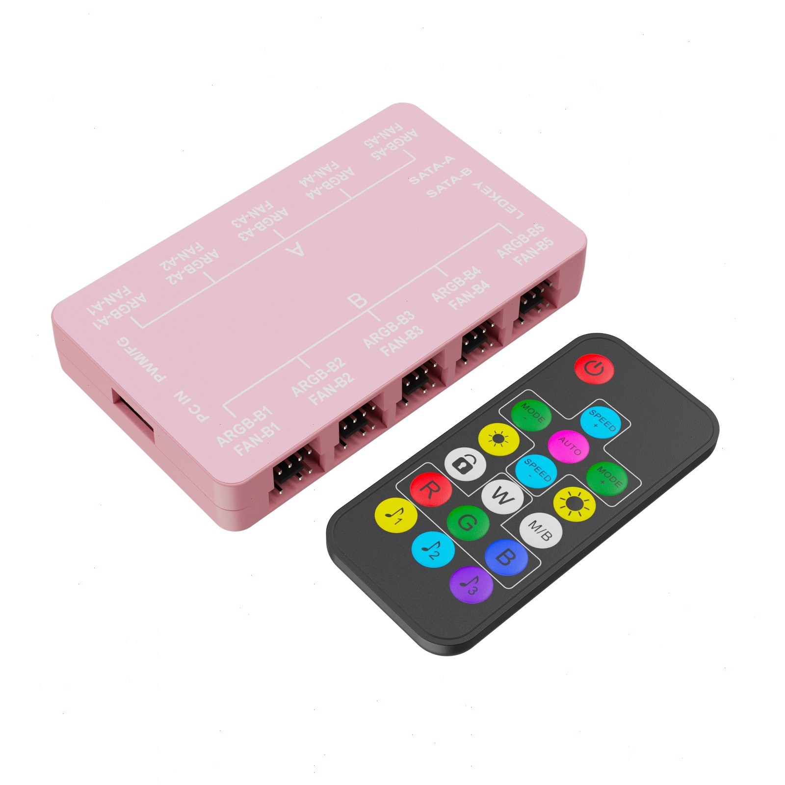 Vetroo 20-Port 5V 3PIN ARGB and 12V 4PIN PWM Fan Hub w/ Remote Control - Pink