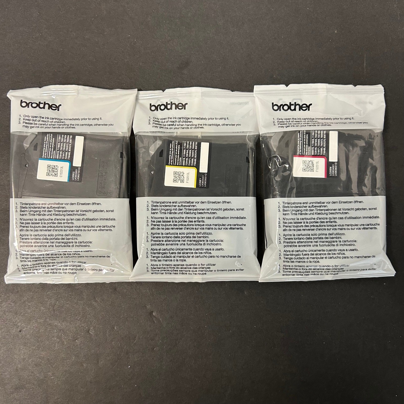 Brother Ink Cartridge Set 3-Pack Cyan Magenta Yellow NEW LC20EC LC20EM LC20EY