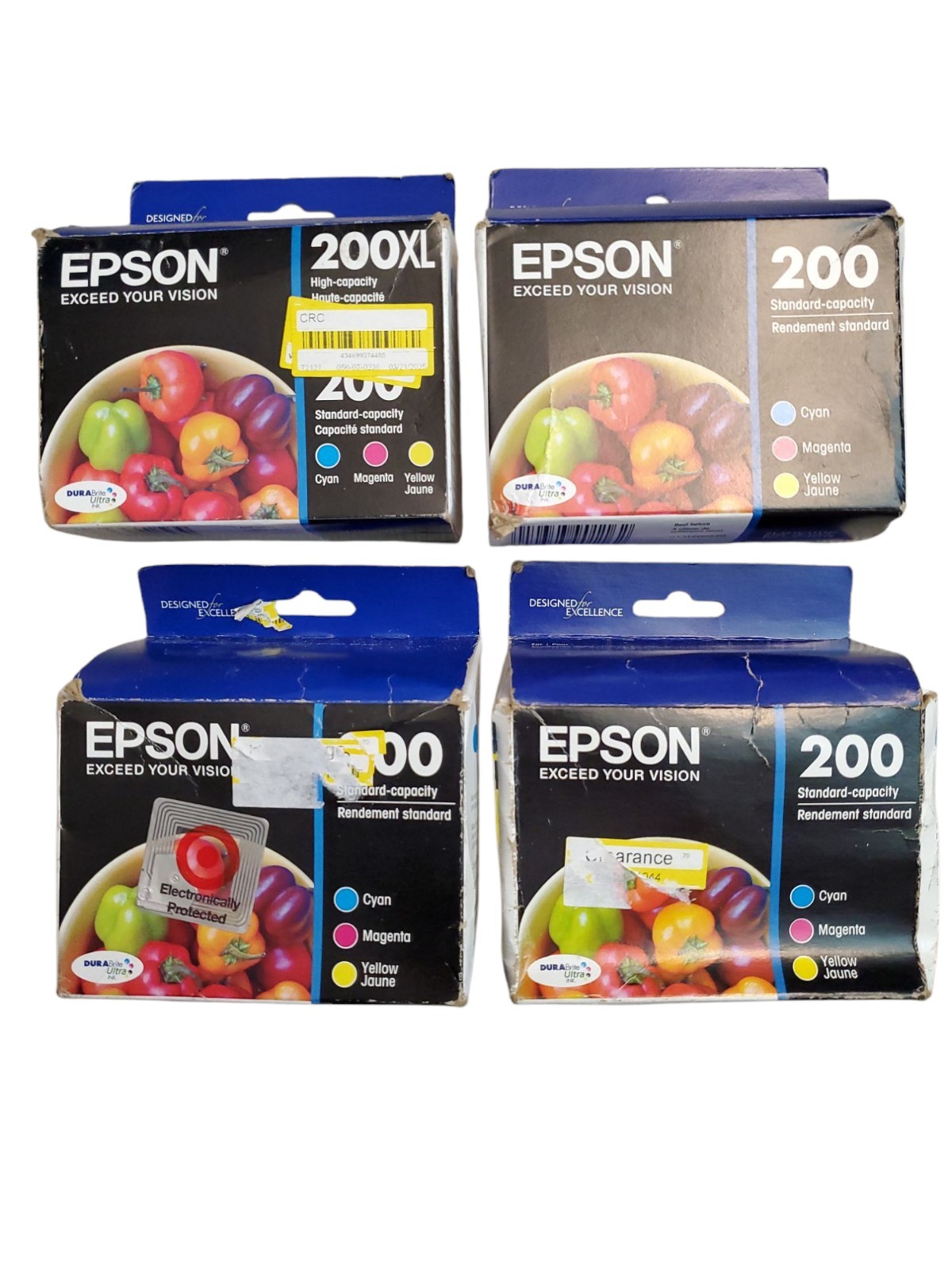 Epson 200XL Black & 200 Cyan Magenta Yellow Ink Cartridges Lot Of 4 READ