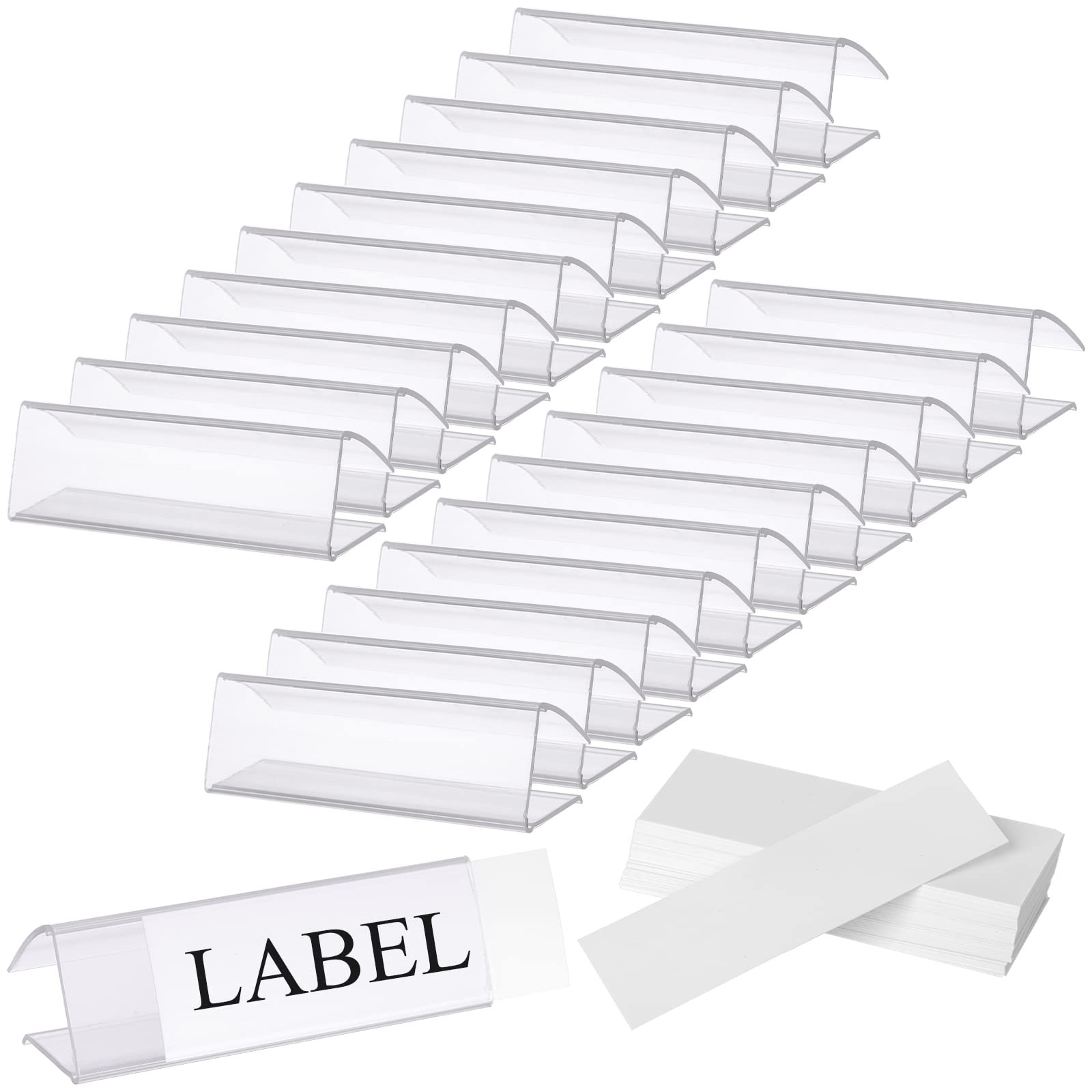 Hedume 100 Pcs Plastic Label Holder with 100 Pcs Label Inserts, 3" L X1" H Clear