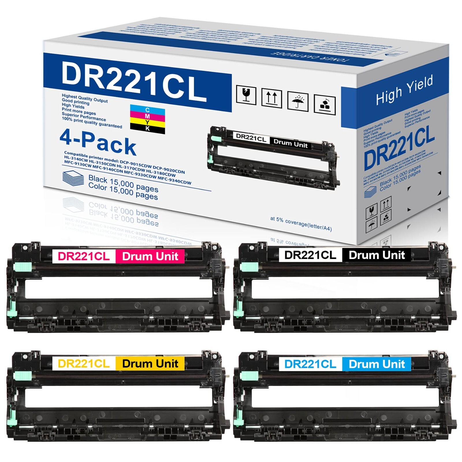 Brother DR221CL Drum Unit - 2 Full Sets (8 Drum Units) - New, Open-Box Condition