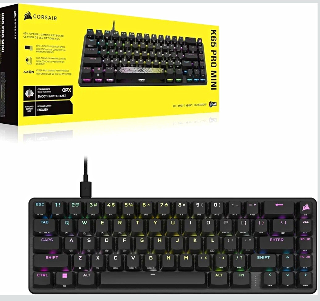 Corsair K65 PRO MINI 65% Wired USB Illuminated Gaming Keyboard Black English