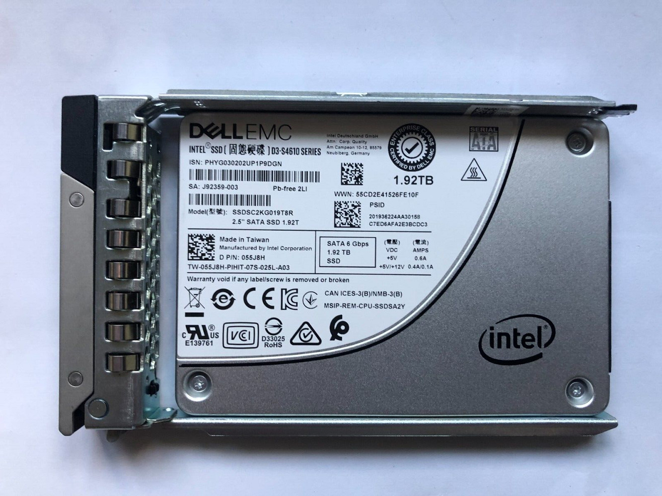 Dell 55J8H Intel S4610 1.92TB SATA 6Gb/s 2.5" Enterprise SSD G14/G15/G16 Tray
