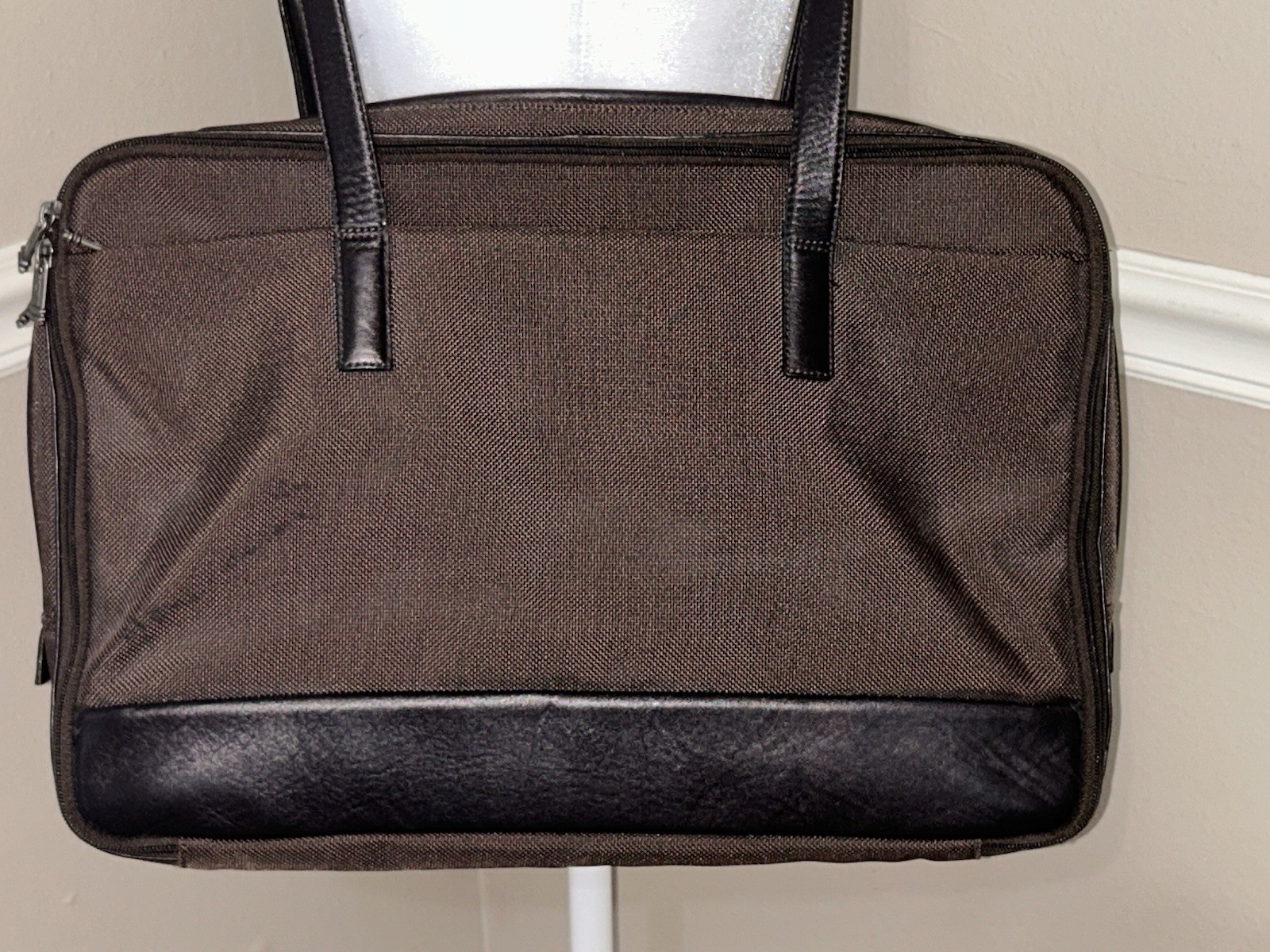 Tumi Brown Ballistic Nylon Leather Trim Organizer Briefcase Laptop Bag 17”X 12”