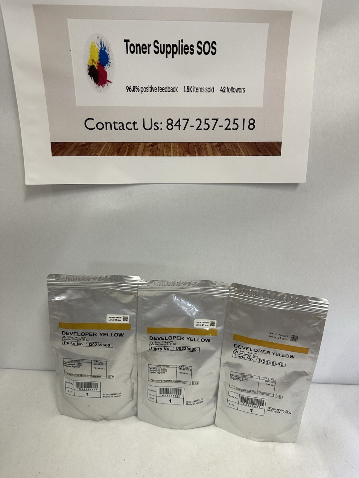 Lot of 3 Ricoh YELLOW Developer 215g D0239680