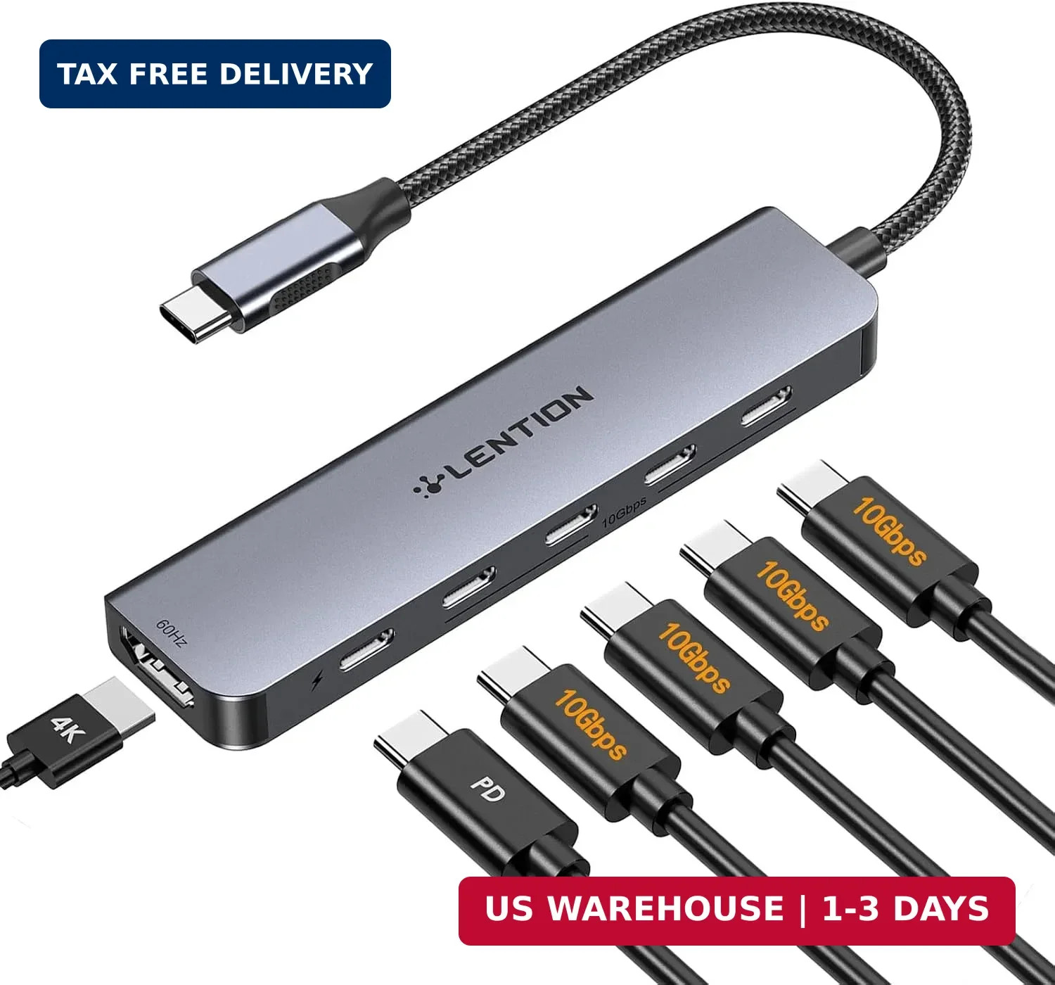 LENTION 6 in 1 USB C Hub 10Gbps, 4 USB-C 3.2 Gen 2 Ports, 4K@60Hz, 100W PD