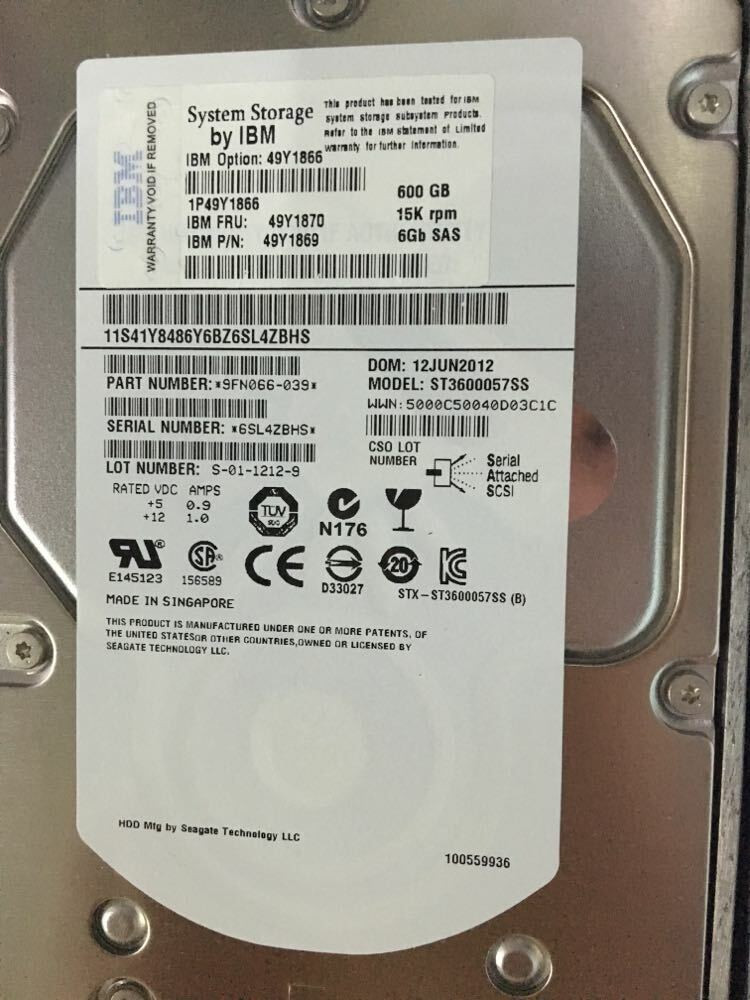 49Y1866 49Y1870 49Y1869 IBM 600GB 15K 3.5'' 6GBPS HS LFF SAS HARD DRIVE