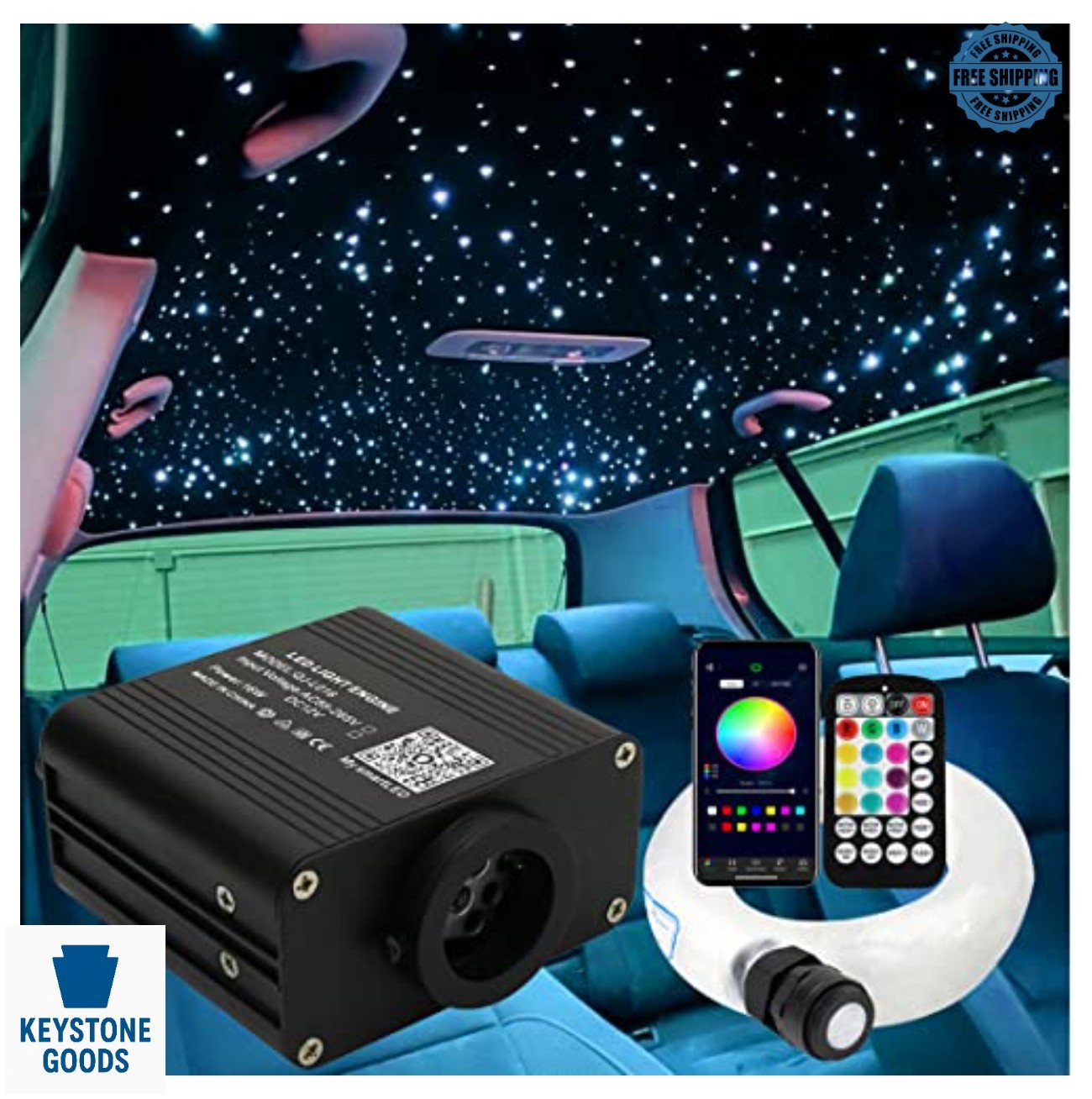 Fiber Optic Starlight Headliner Kit 16W 450 Strands 9.8ft APP Remote Sound