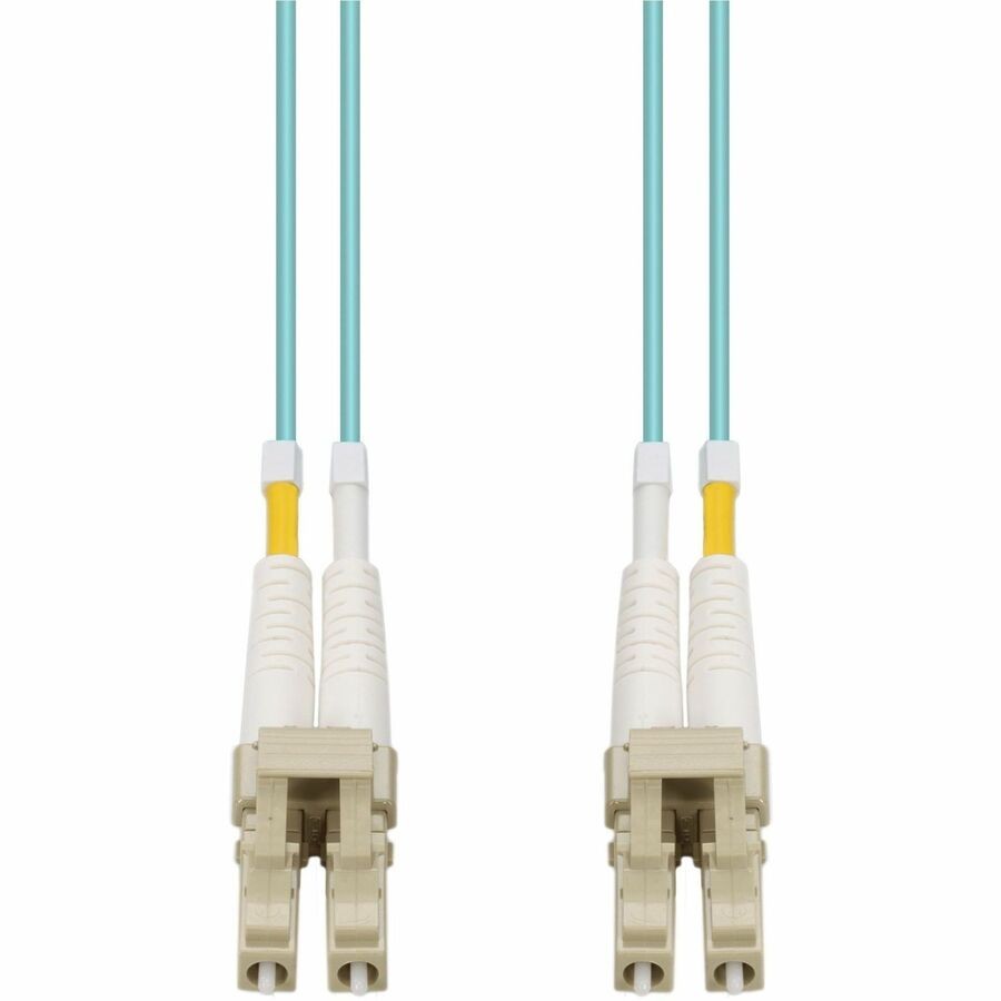 AddOn 100m LC to LC Aqua OM4 Duplex OFNR (Riser-Rated) Fiber Patch Cable, MMF