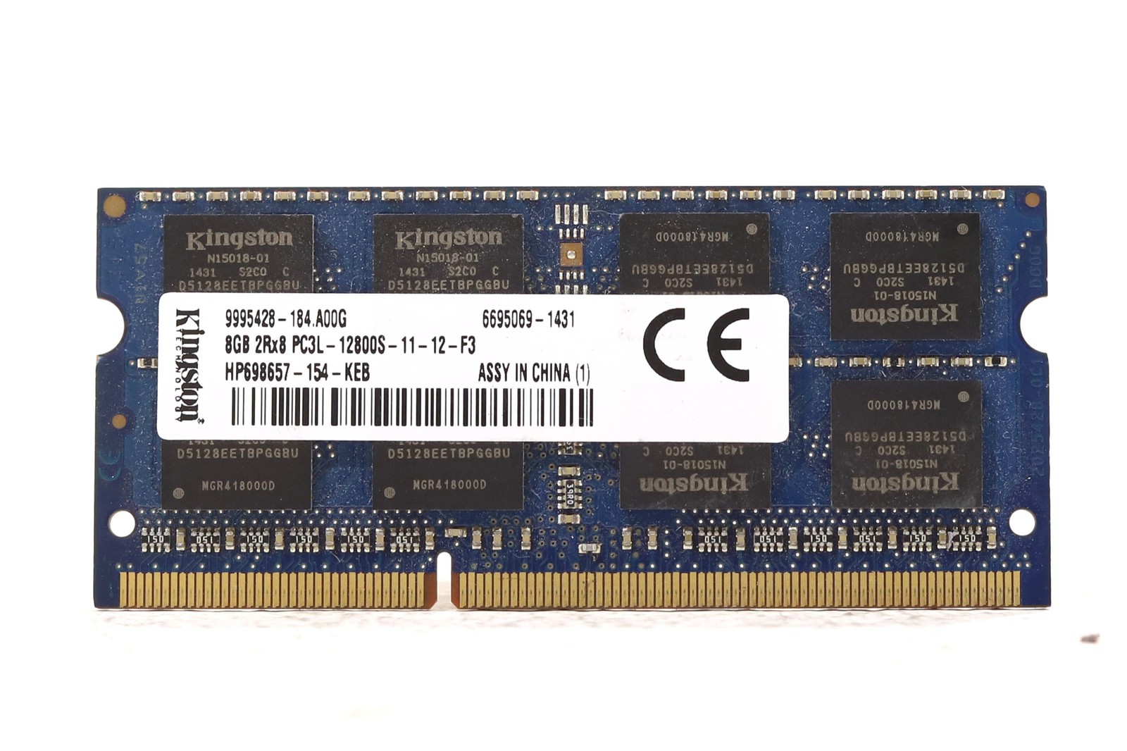 Kingston 8GB 2Rx8 PC3L-12800S-11-12-F3 Laptop Memory P/N:HP698657-154-KEB Tested