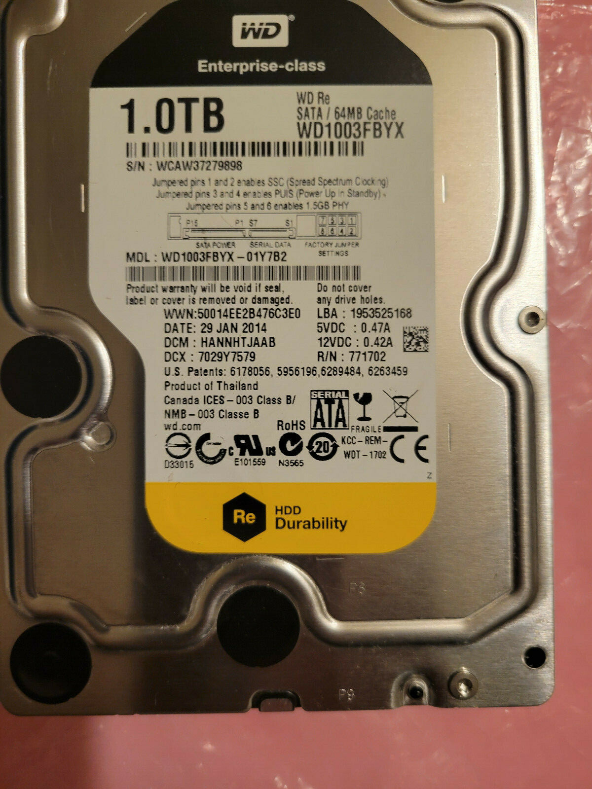 WD WD1003FBYX-01Y7B2 1TB 3.5" HD DCM HANNHTJAAB WD1003FBYX