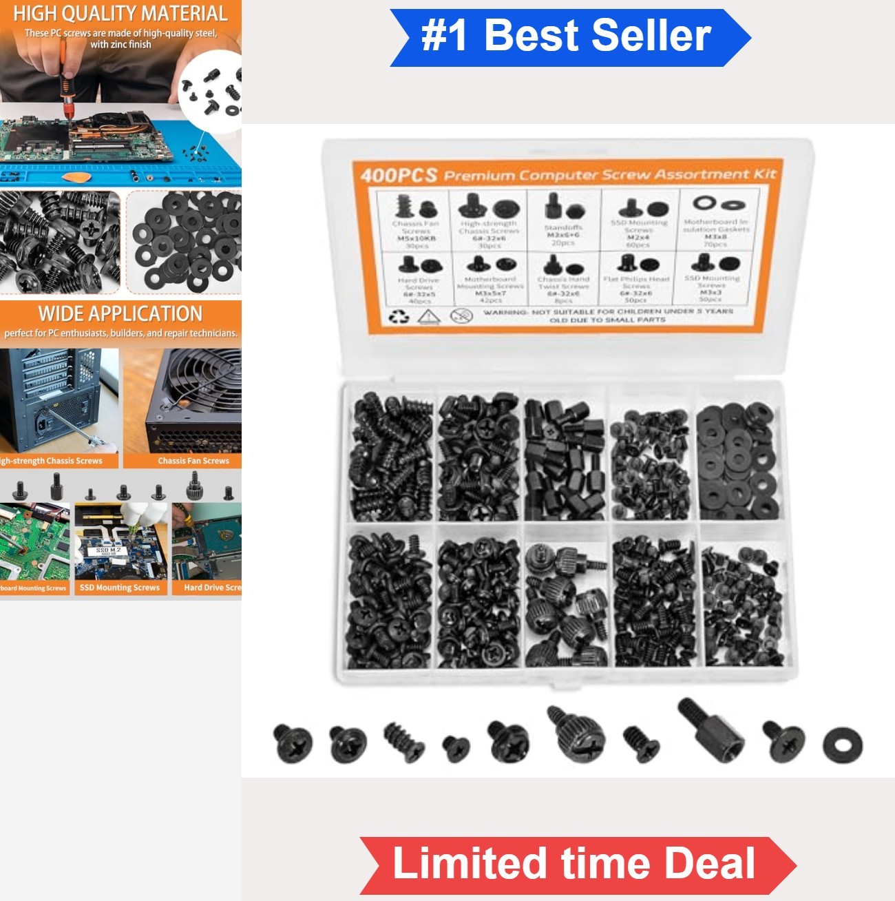400 Pc Computer Screws Kit M3 M5 Motherboard Standoffs SSD Fan Case Hard Drive