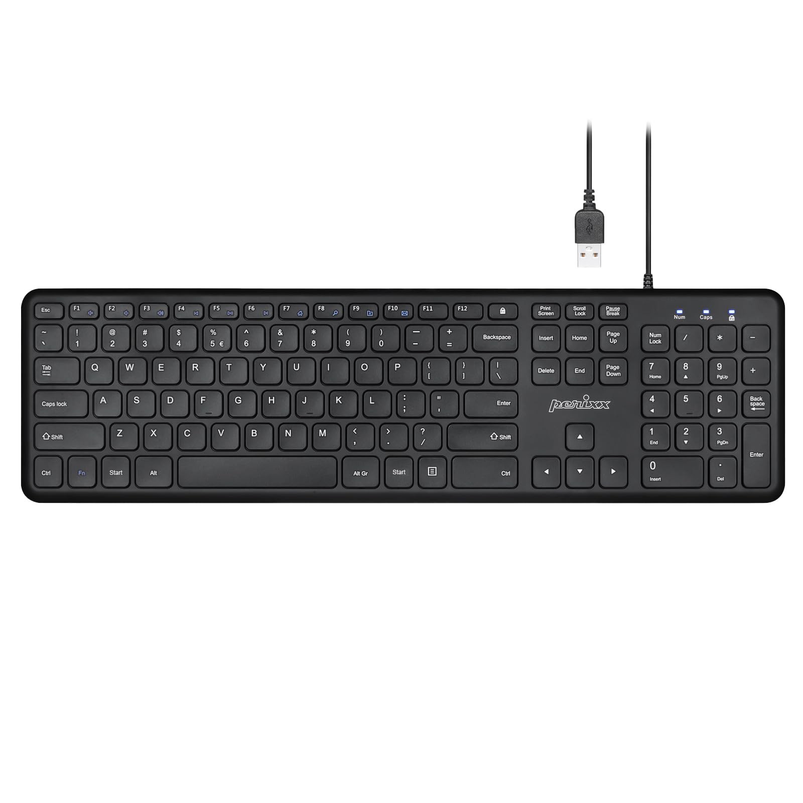 Perixx PERIBOARD-210 US Wired Full-Size USB Keyboard with Quiet Keys for Desktop