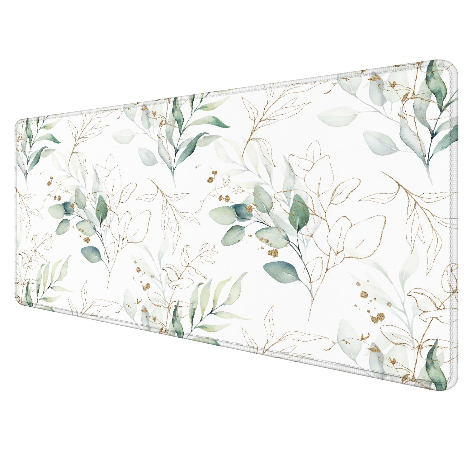 Sage Green Eucalyptus Large Pad 31.5x15.7inch, Gold and White Leaves Large Ex...