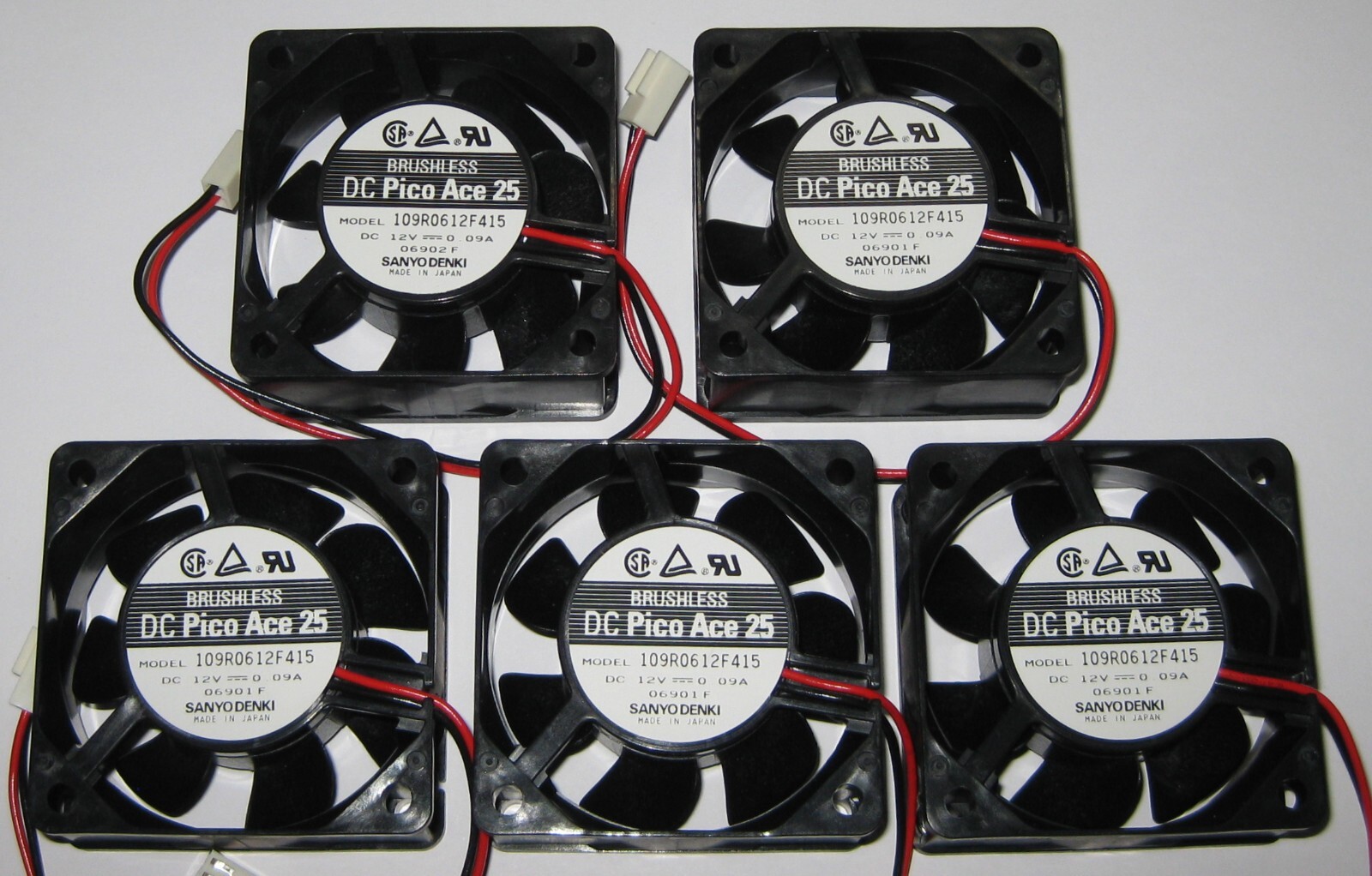 5 X Sanyo Denki Pico Ace 25 - 12 V DC - 60mm Cooling Fan - 3100 RPM - Japan Made