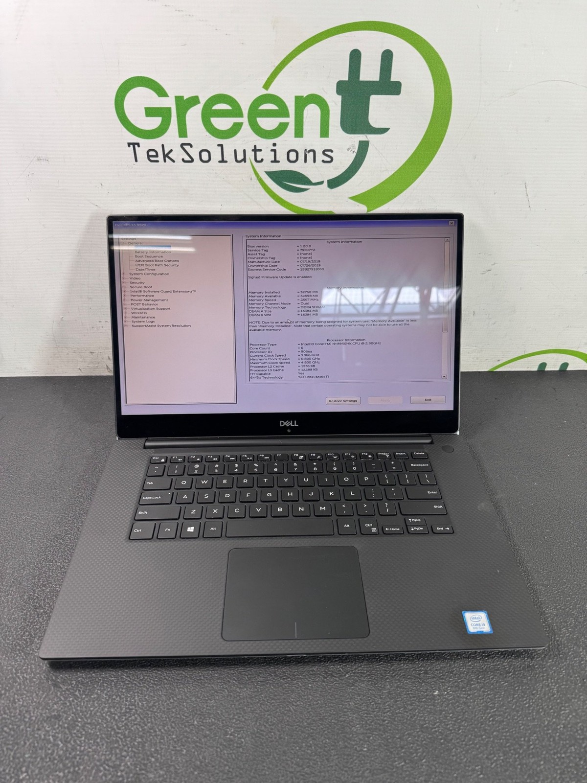 Dell XPS 15 9570 15.6" i9-8950HK 32GB 1TB GTX 1050 Ti Touch Win 11 Pro - No AC