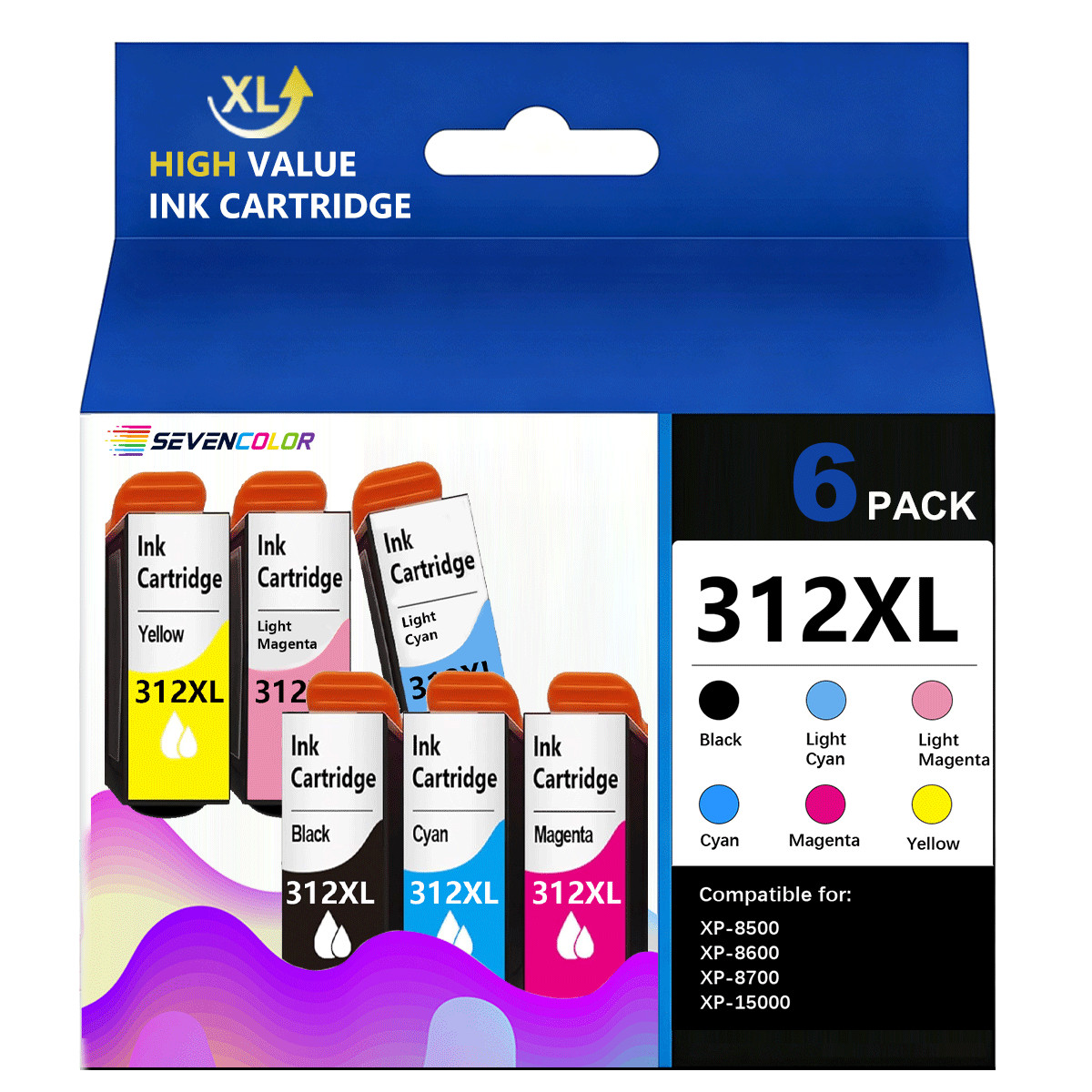 312XL Ink 6 Combo Pack Replacement for XP-8700 XP-8600 XP-8500 Printers