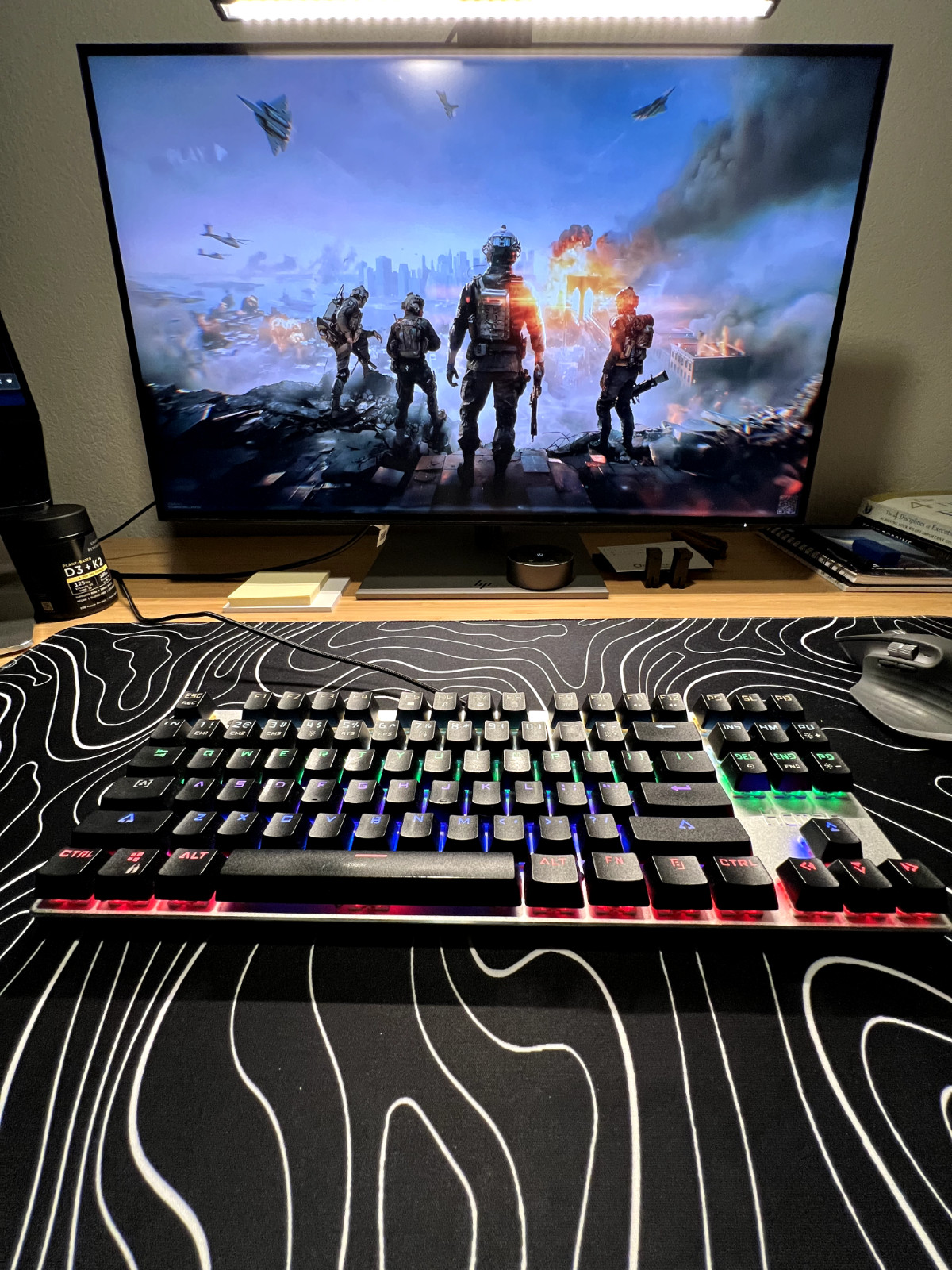 Hcman Mechanical Gaming Keyboard 87 Key TKL Rainbow Backlit Blue Switch Wired