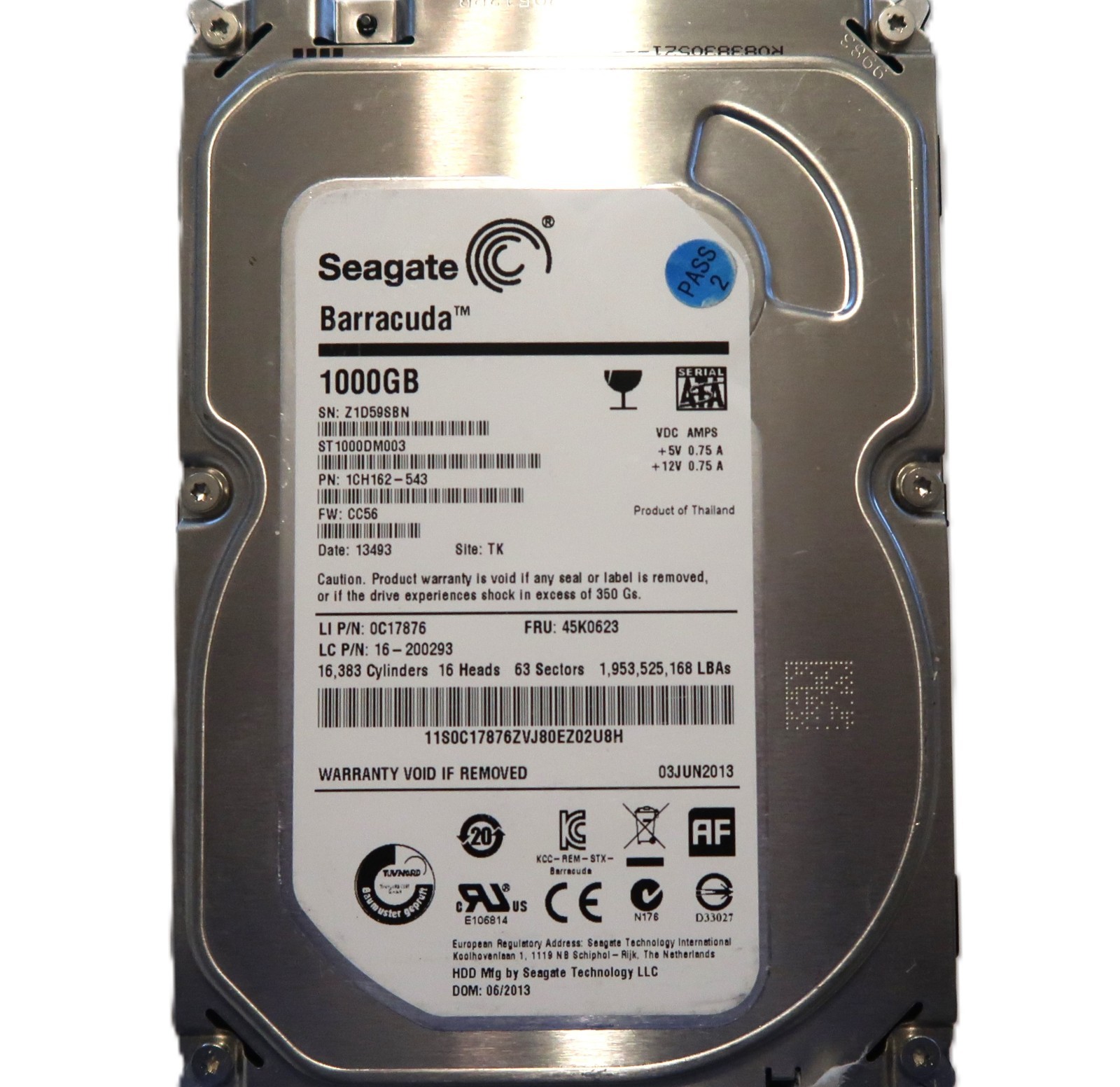 Seagate ST1000DM003 1CH162-543 CC56 (Z1D5) TK Thailand 1TB 3.5" Sata HDD 06/2013