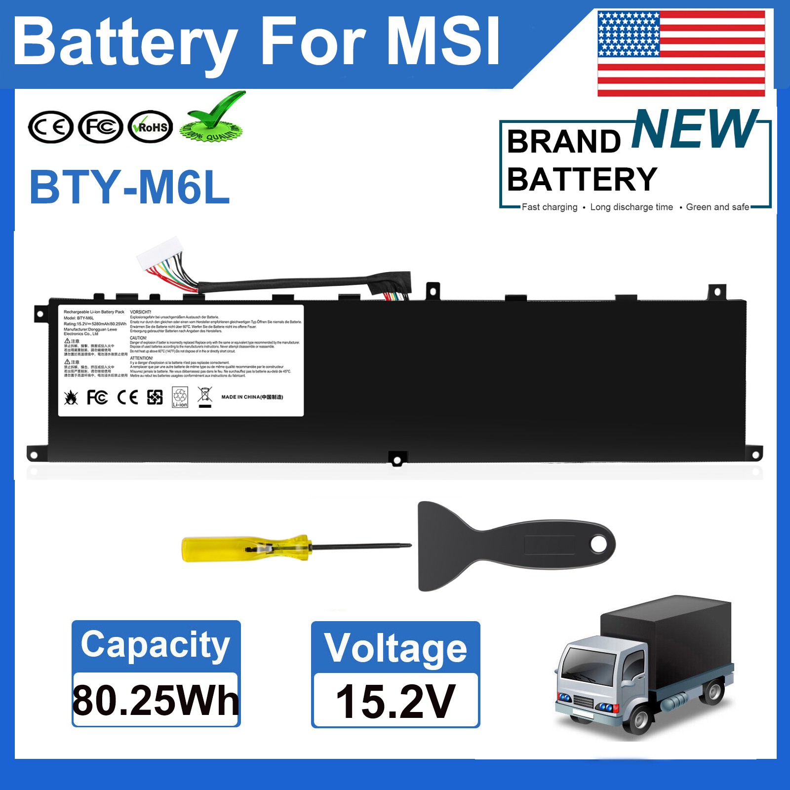 ✅Battery BTY-M6L for MSI GS65 GS75 Stealth Thin8SE 8SF 8SG 9SD 9SE 9SG PS63 8RC