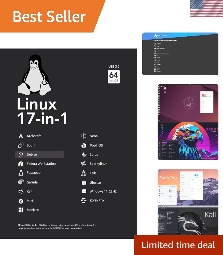Multi-OS 64GB Bootable USB Drive 3.2 - Instantly Access Latest Linux & Windows