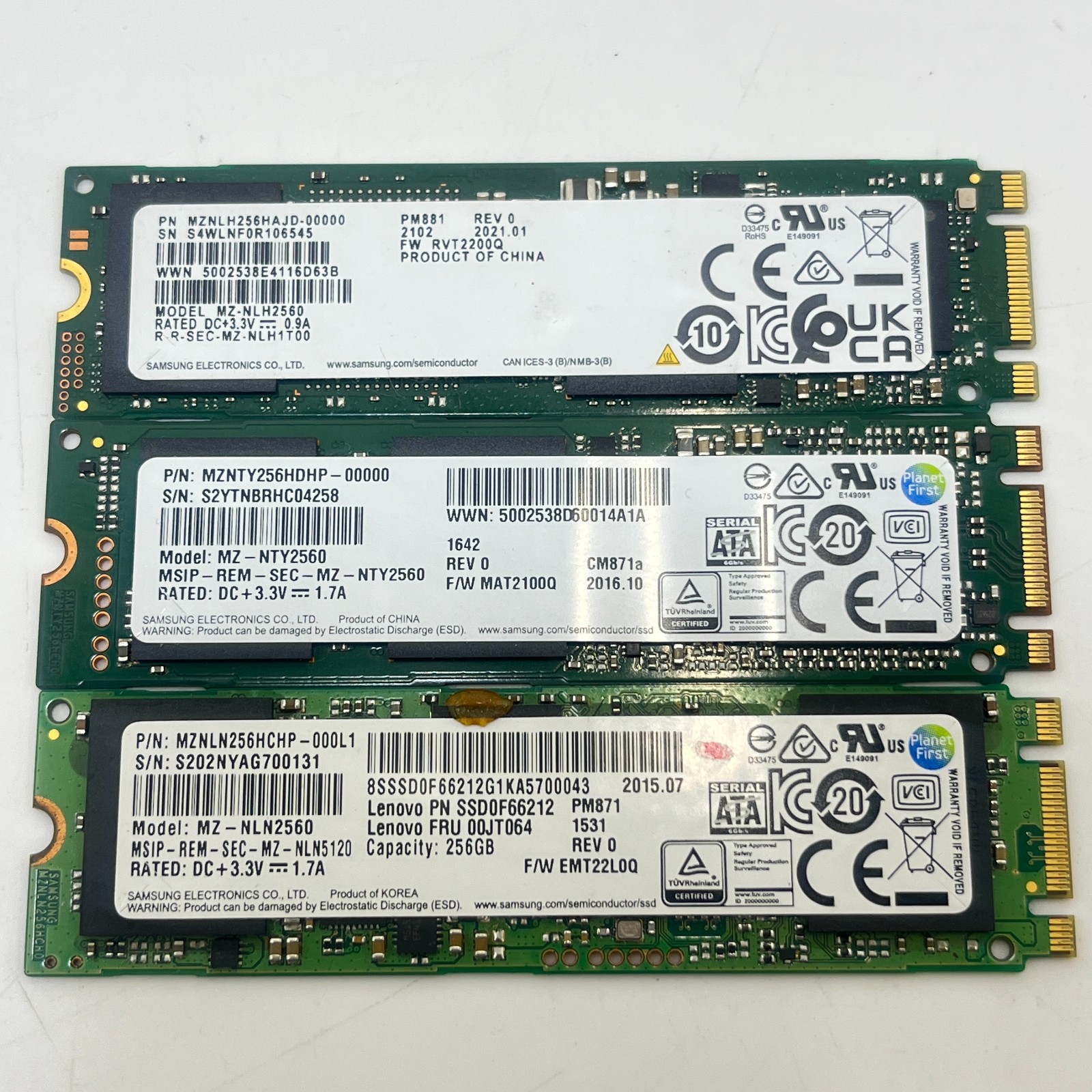 Lot of 3 Samsung 256GB M.2 SATA SSD PM881 CM871a PM871 Tested kuchibashi17