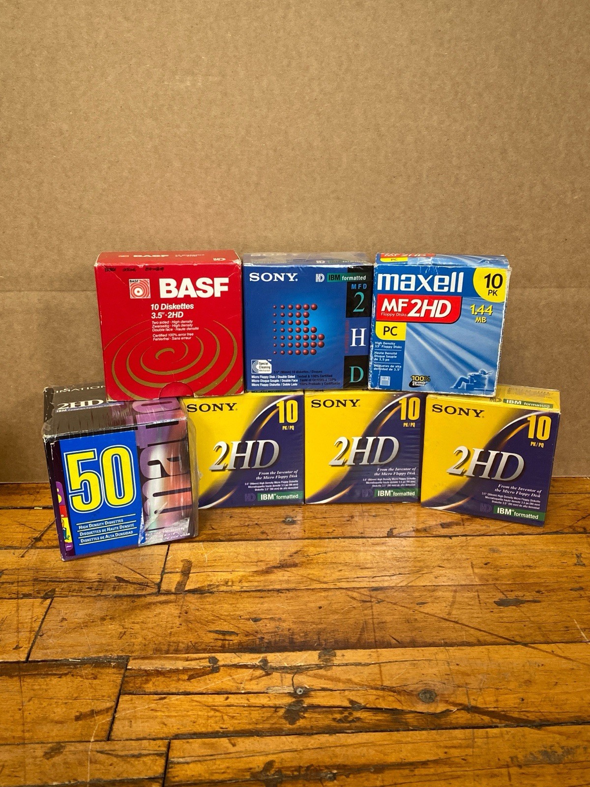 84pc Blank 3.5" Floppy Disks 1.44MB HD Sony Maxell Imation BASF 75 Sealed NOS