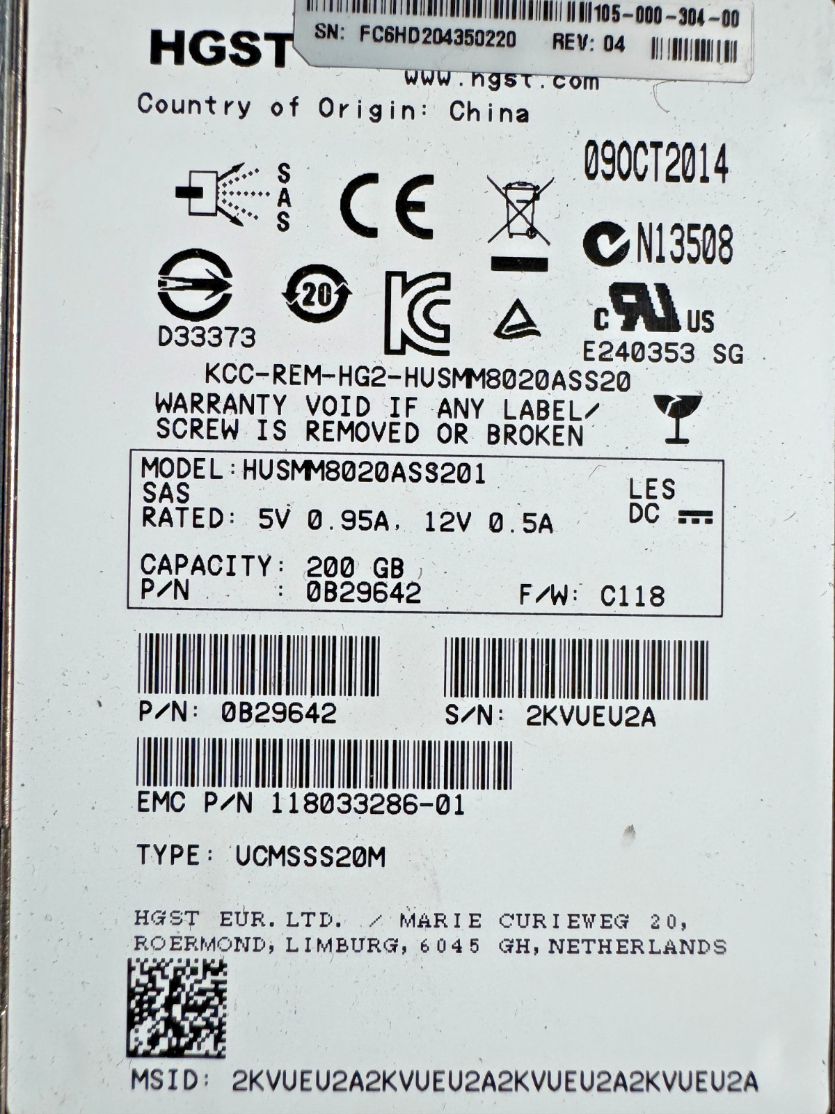 0B29642 HGST Hitachi Ultrastar HUSMM8020ASS201 200GB MLC SAS 12Gbps 2.5in SSD