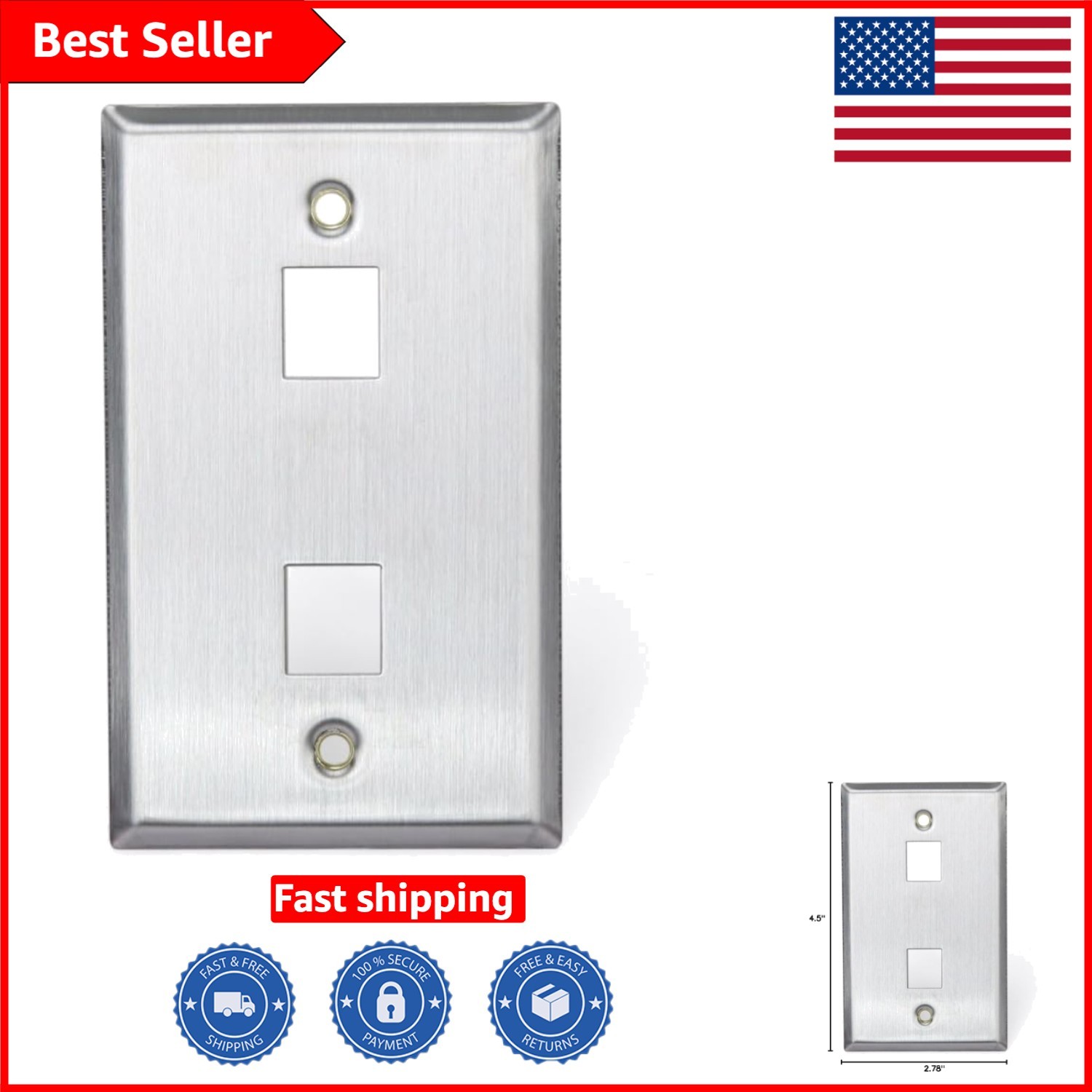 Single Gang Stainless Steel Wallplate - 2-Port QuickPort for Modern Spaces