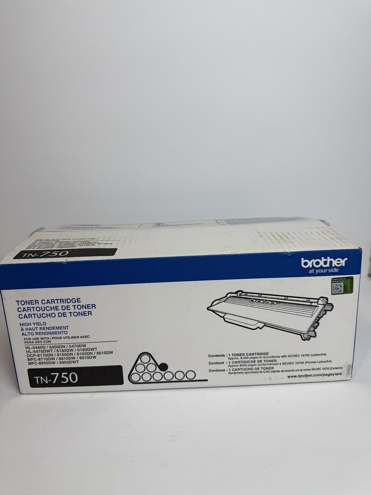 Brother TN-750 Black High Yield Toner Cartridge New Sealed