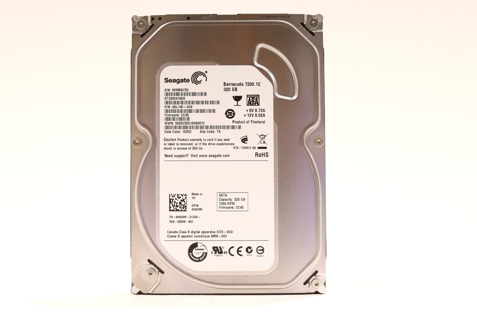 Dell ST3320418AS 320GB 3.5" 3Gb/s 16MB 7.2K RPM SATA HDD Dell P/N: 0H639R Tested