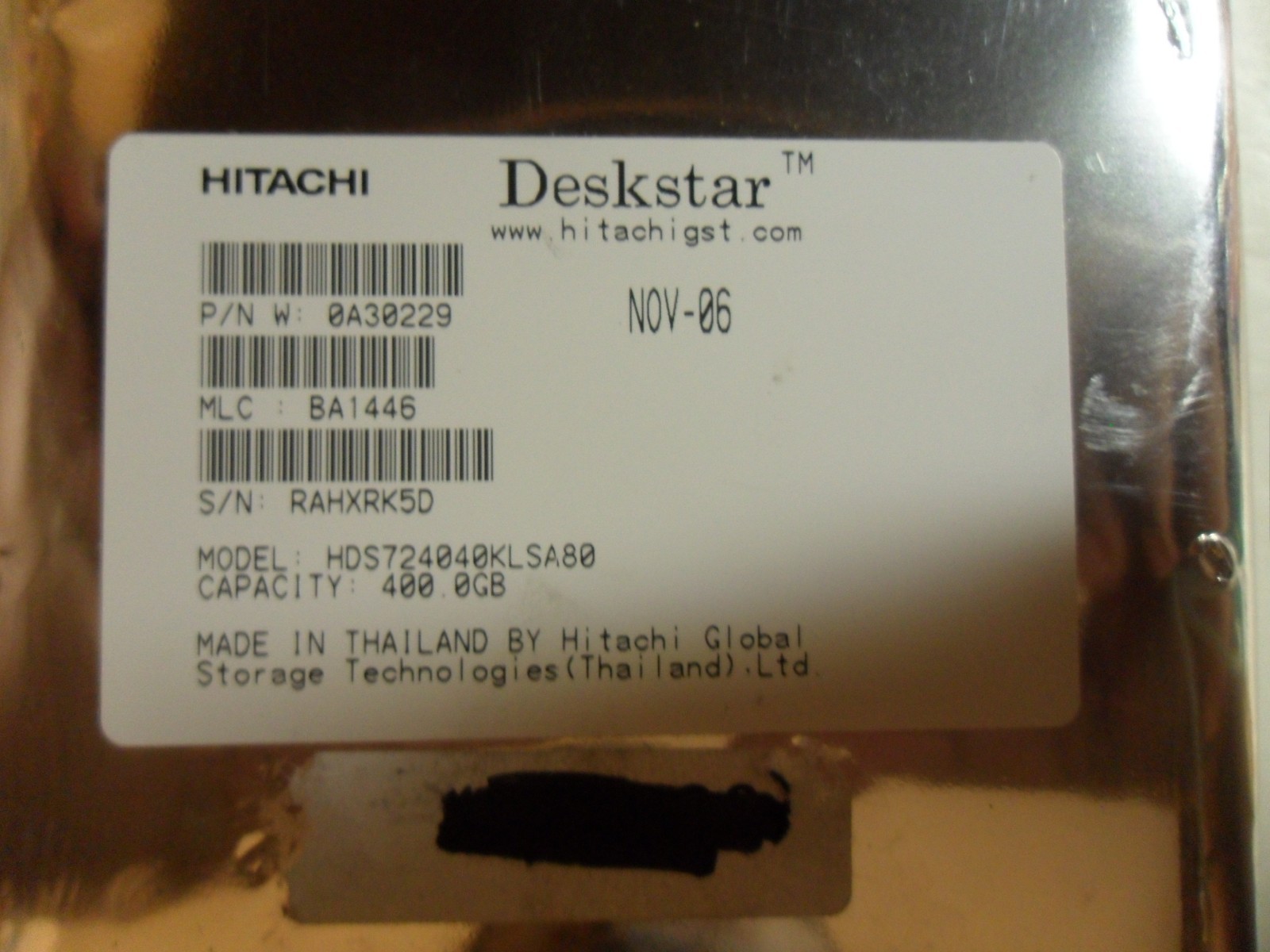 Hitachi HDS724040KLSA80 400GB SATA Hard Drive P/N of 0A30229 MLC: BA1446