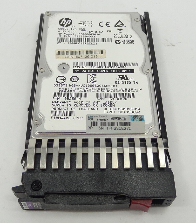 HP 597609-003 581311-001 507129-013 EG0600FBDBU 600GB 10K SAS 2.5" Drive 