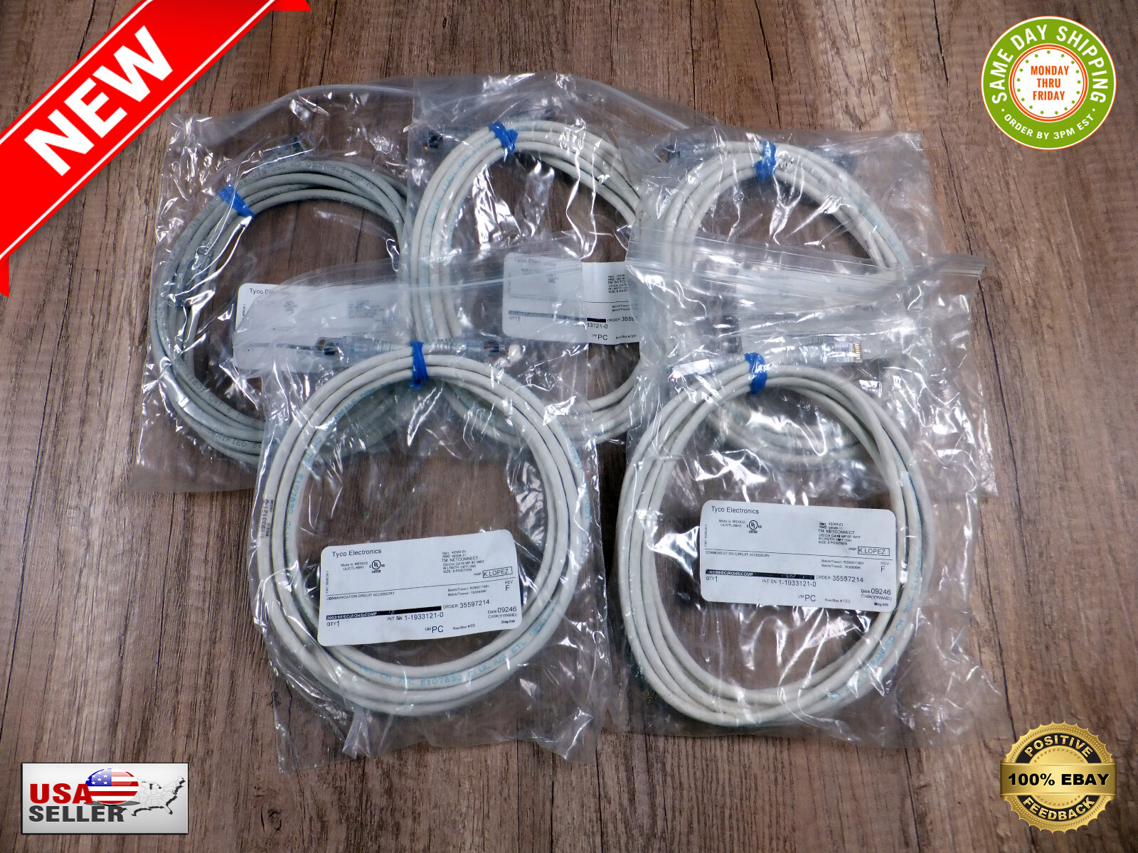 (Lot of 5) Tyco Electronics Netconnect C/A CAT6 MP 8P 10FT Ethernet Cables - NEW