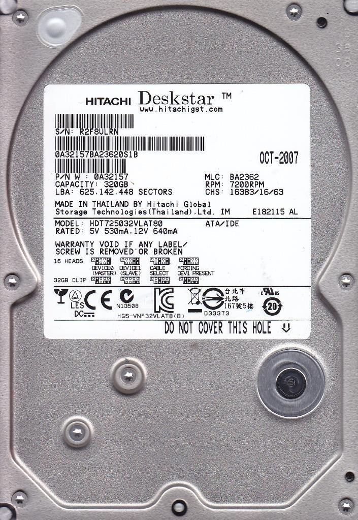 Hitachi  HDT725032VLAT80 p/n: 0A32157 mlc: BA2362 320Gb IDE D6-05