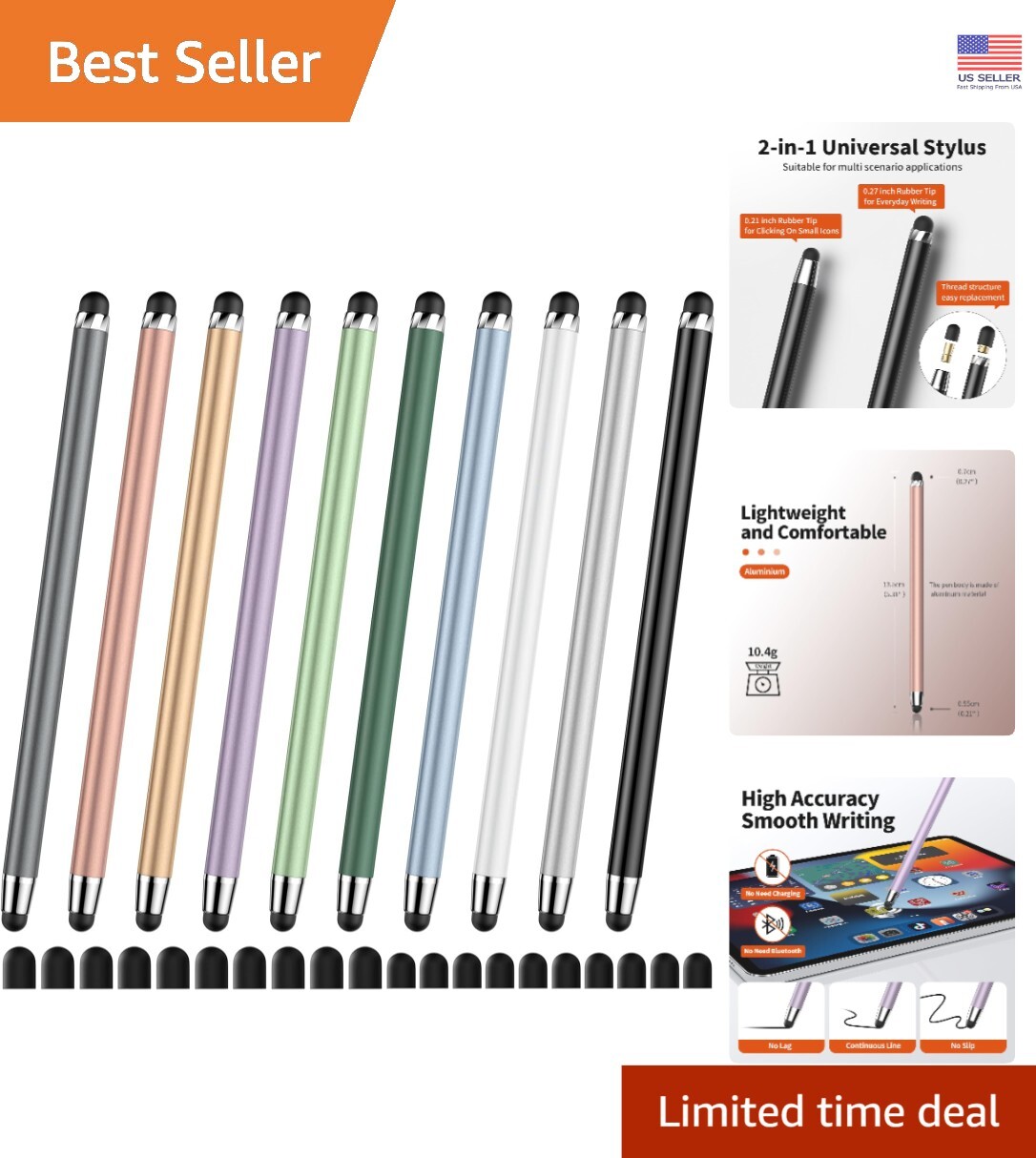 Versatile 2-in-1 Stylus Pens with 20 Replaceable Tips for iPad & Android Devices