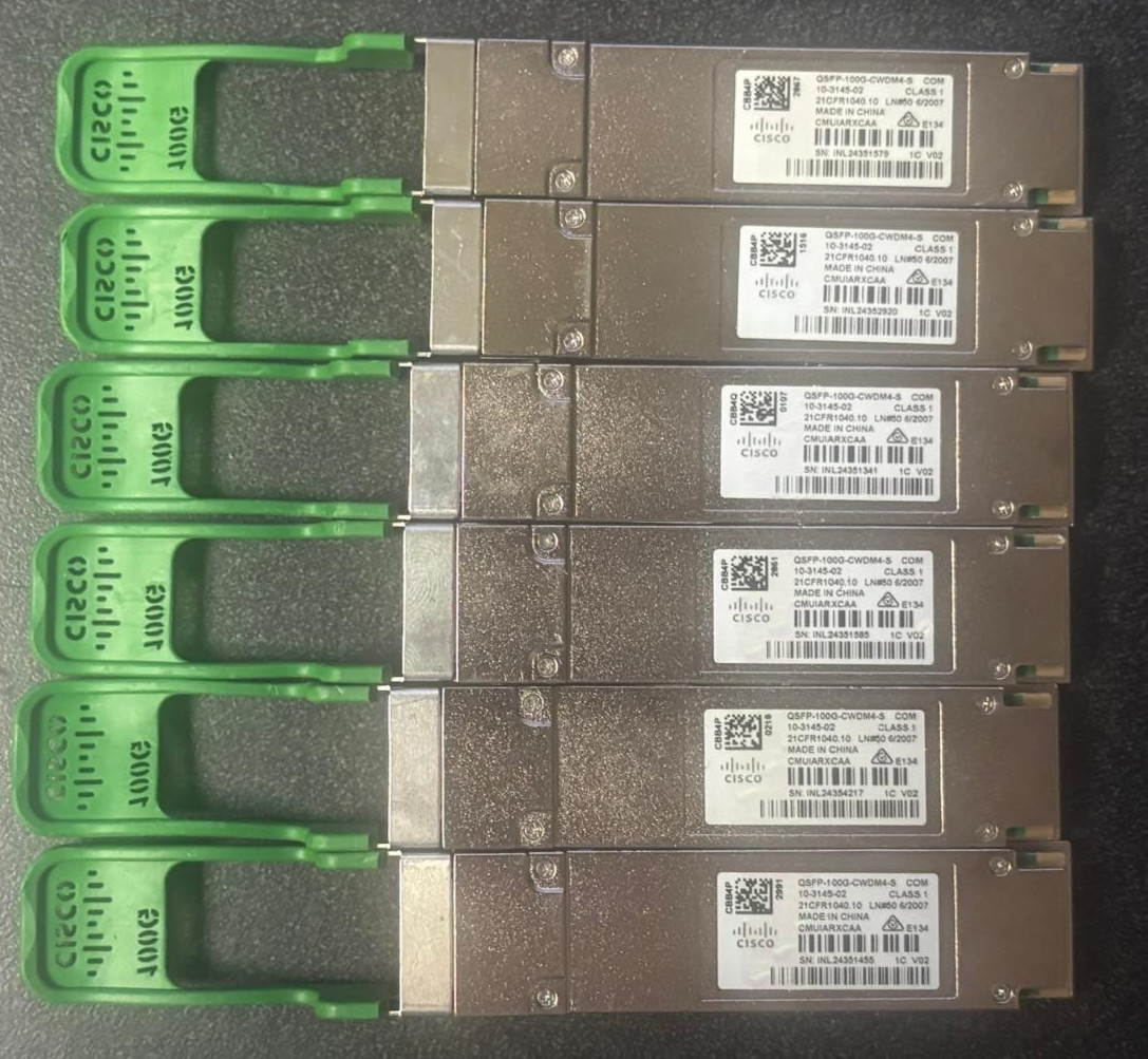 Lot of 6 Cisco QSFP-100G-CWDM4-S 10-3145-02 Transceiver W/Hologram