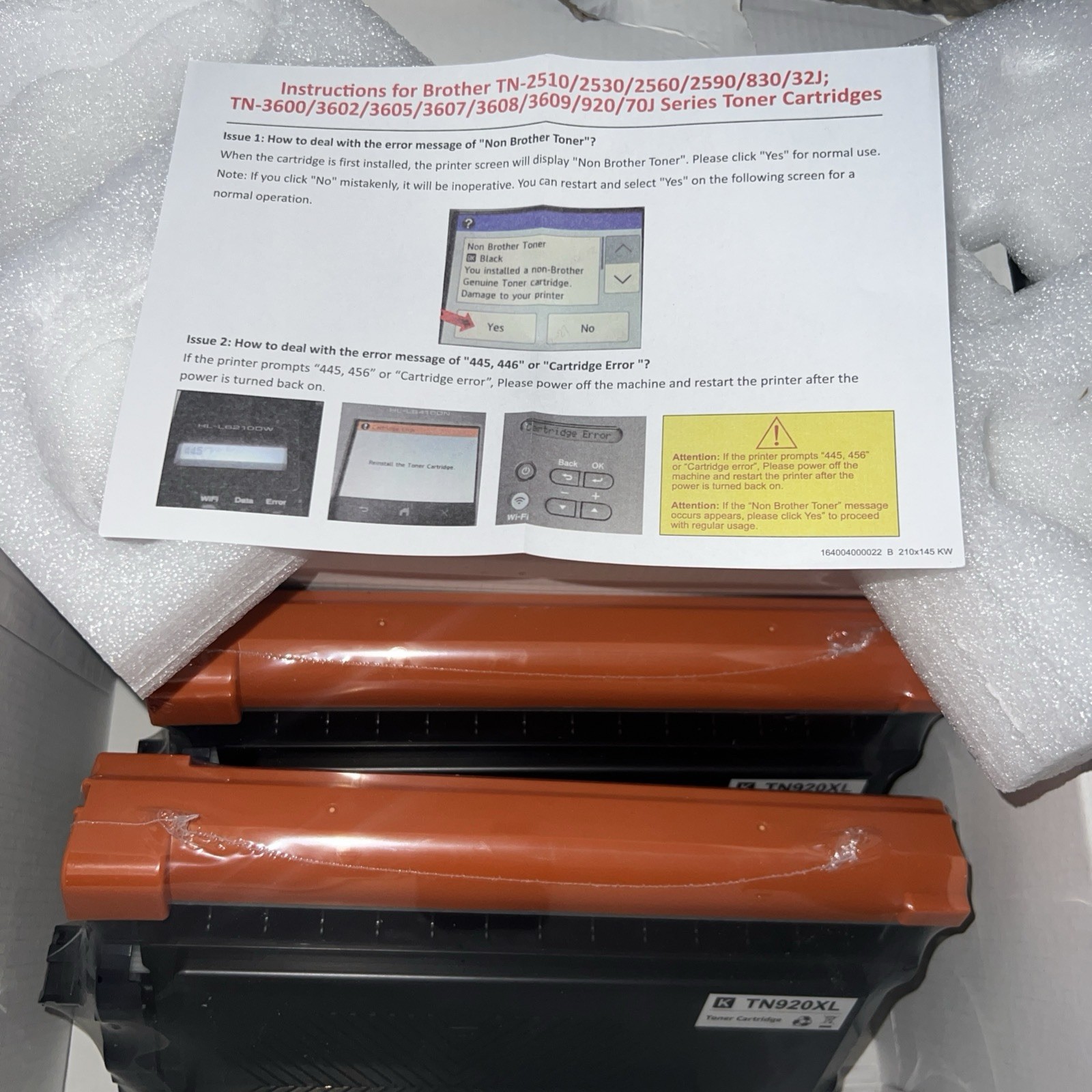 2PK High Yield TN920XL Toner Brother TN920 MFC-EX915DW HL-L5210DW L6210DW NEW