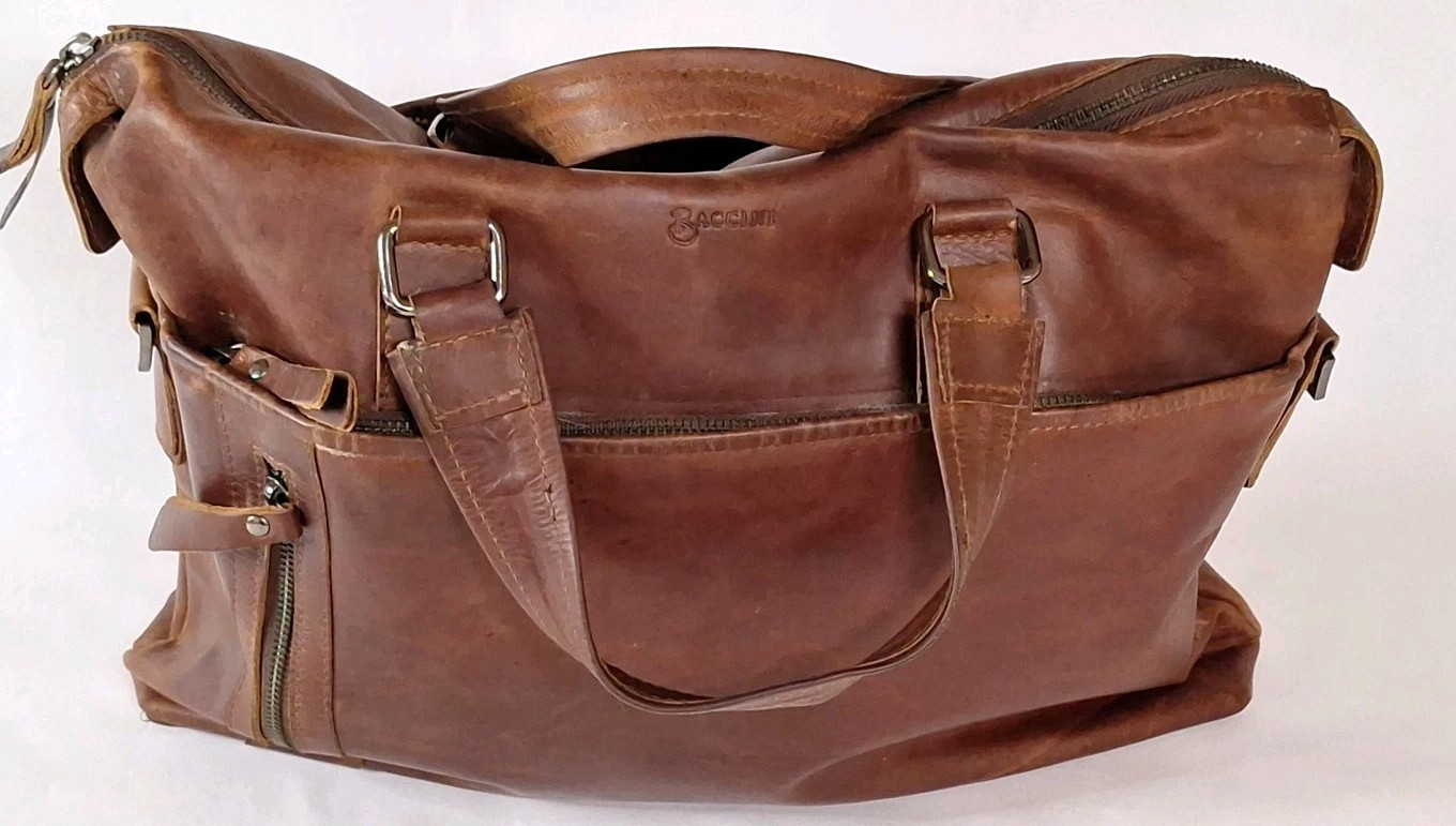 Baccini Brand Genuine Italian Leather  Laptop Bag, Cognac  Missing Strap